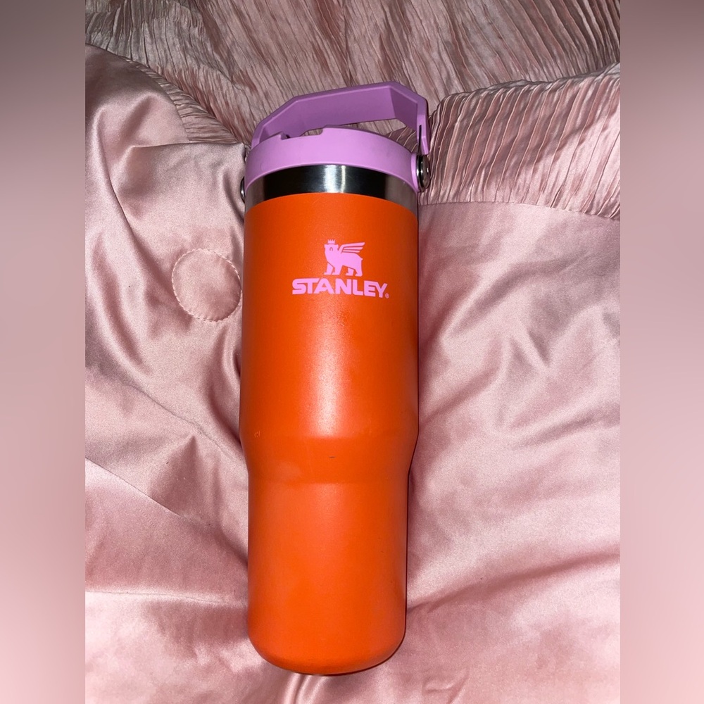 Stanley Bright Orange Tumbler with Pink Lid